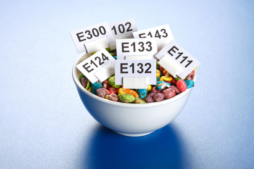 Bowl of brightly colored cereal 